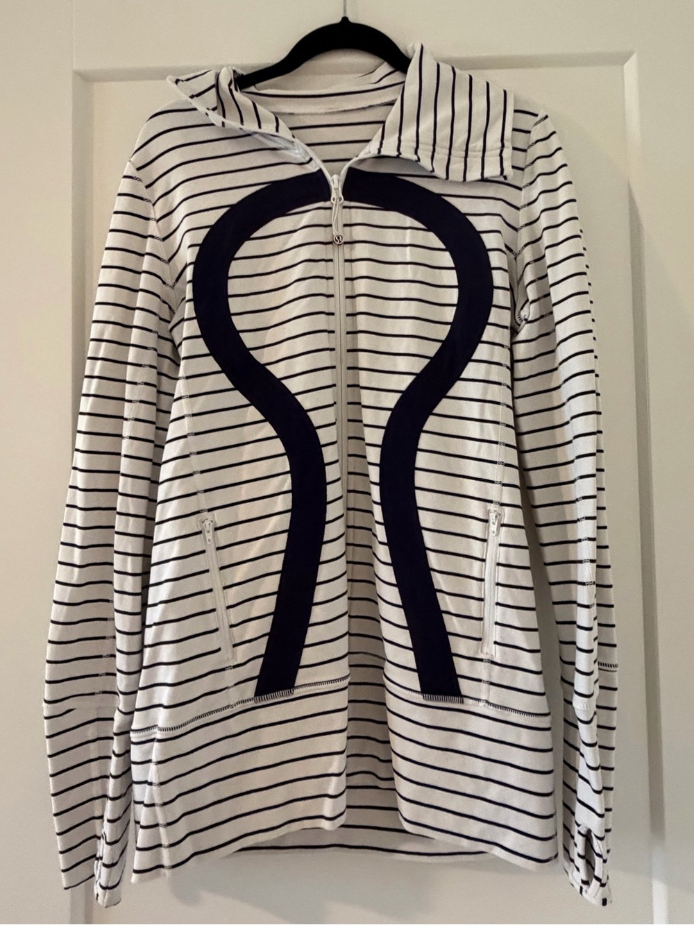 White & Black Striped Zip-Up Sweater Jacket
